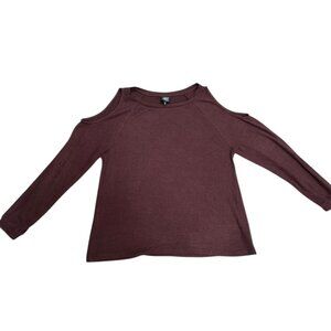 Bobeau Petite Cold Shoulder Knit Top XLP Burgundy Long Sleeve